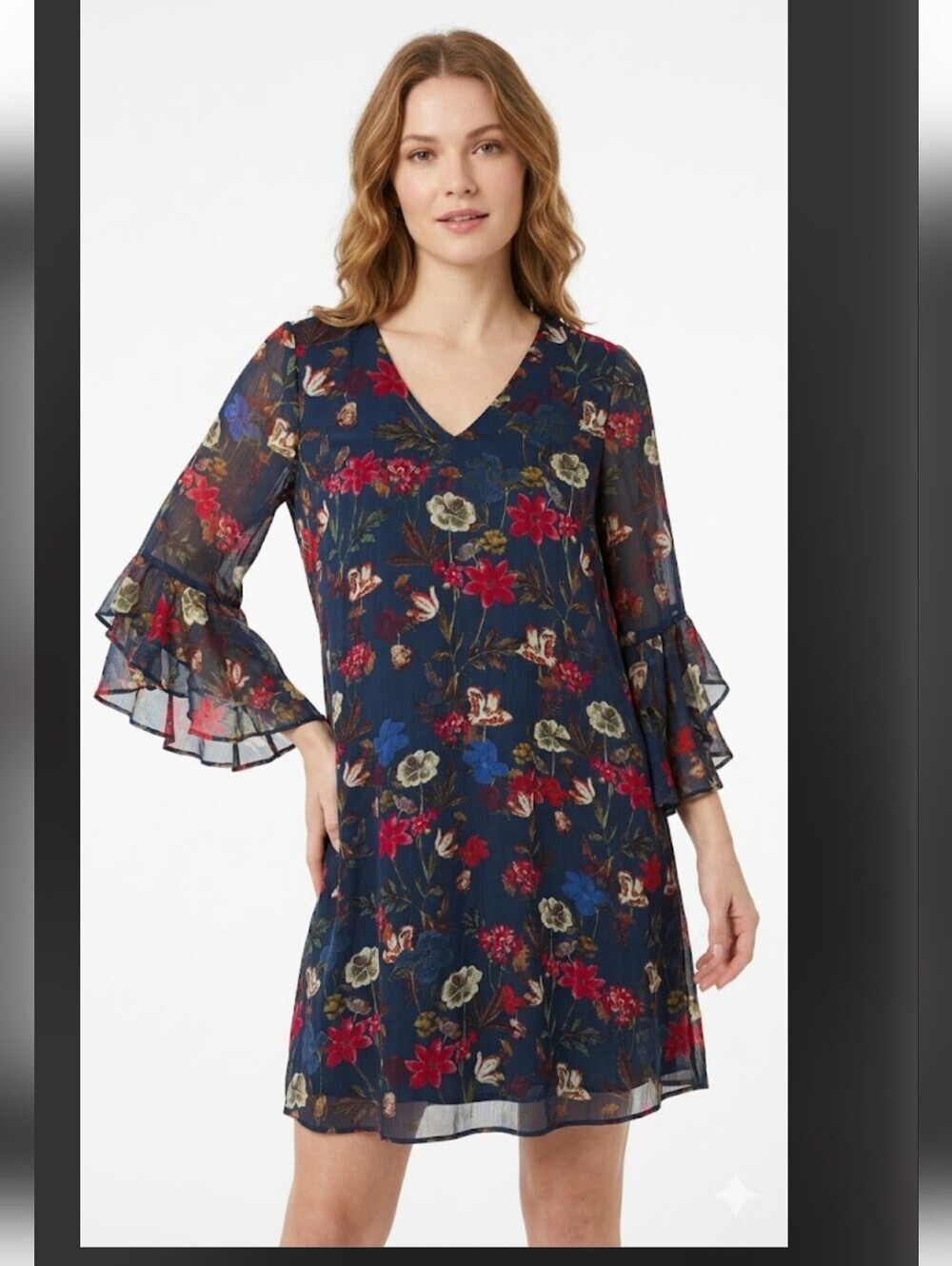 Calvin Klein Navy Floral V-Back Dress Woman's Sz 6